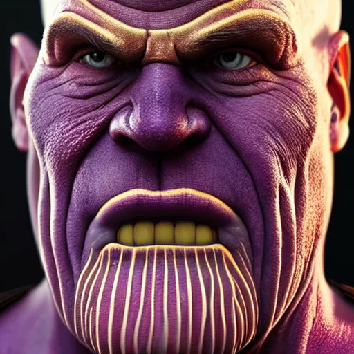 Prompt: Thanos merged with homer simpson, ultra realistic, concept art, intricate details, dark, highly detailed, photorealistic, octane render, 8k, unreal engine