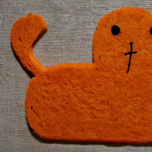 Image similar to an orange cat that is made out of bread