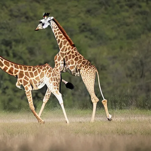 Prompt: giraffe chasing a lion