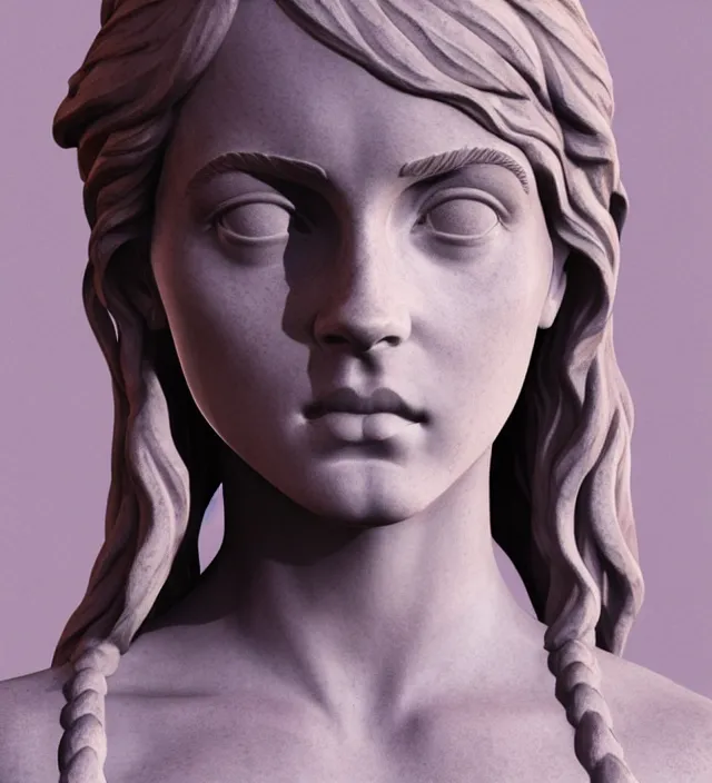 Image similar to stoic statue of emma watson, vaporwave, aesthetic, naturel, symmetrical face, hyper detailed, digital sculpture, trending in artstation, cinematic lighting, studio quality, smooth render, unreal engine 5 rendered, octane rendered