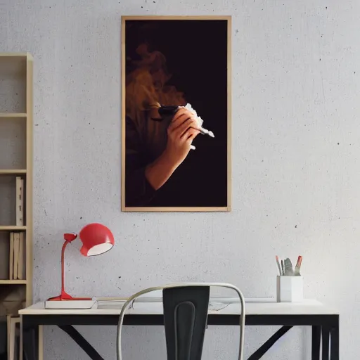 Image similar to a beautiful photo of a smoking person. smoke. poster.