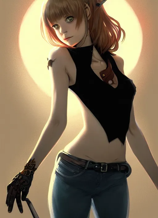 Image similar to portrait of a full body of beautiful young female detective, d & d, sleeveless turtleneck, fantasy, flat lighting, intricate, highly detailed, digital painting, artstation, concept art, smooth, sharp focus, illustration, misa amane, art by simon bisley and greg rutkowski and alphonse mucha, natural tpose