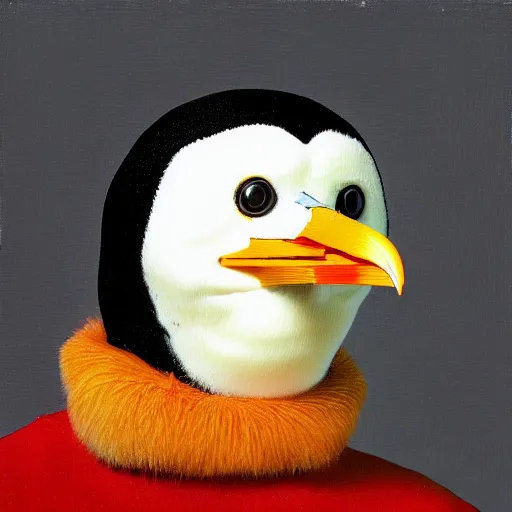 Image similar to portrait photo of Pingu the penguin made from everyday 3d objects, Perfect beak, extremely high details, realistic, by Giuseppe Arcimboldo, Edward Hopper, Rene Margitte