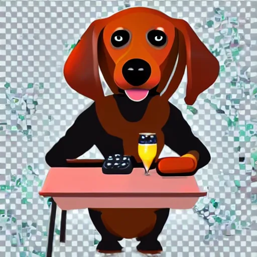 Prompt: humanoid sausage dog playing videogames and drinking a cocktail, digital art, trending on artstation