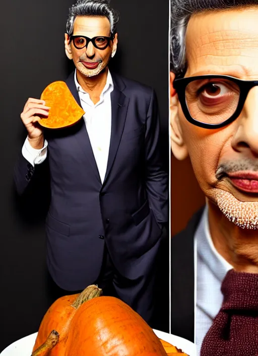 Image similar to jeff goldblum dressed up in a sweet potato