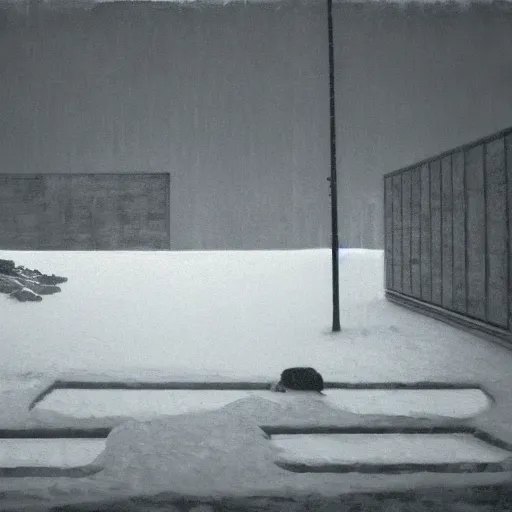 Prompt: two people is swiming in the pool. lights are reflected on swimming pool covered with snow in the abandoned remote street in the moment of snow storm . Mark rothko. Hyper detailed. Hyper realism. Gray scale themed
