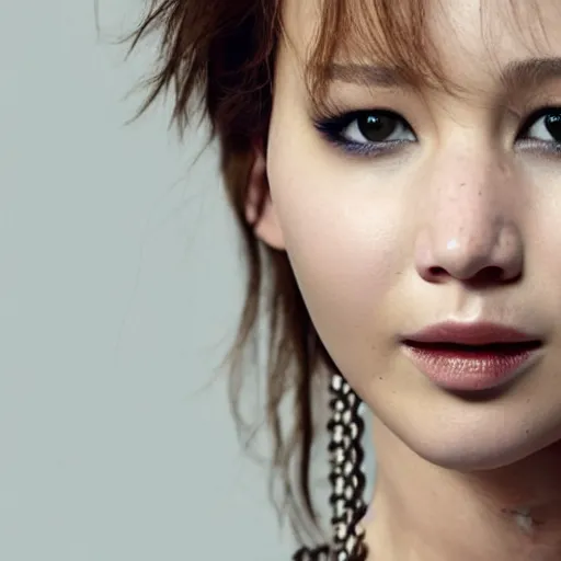 Image similar to Jennifer Lawrence as a korean model photo shoot close-up