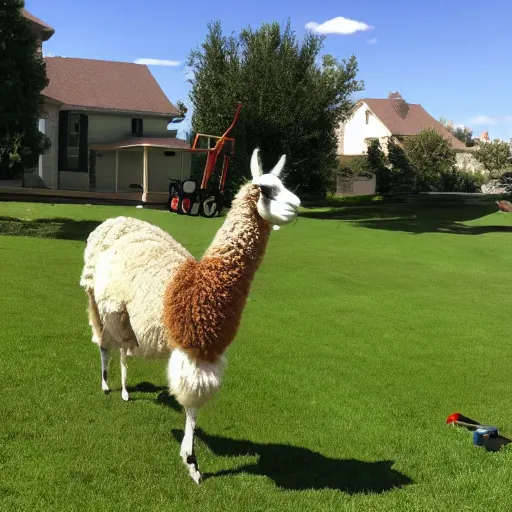 Image similar to llama mowing the lawn