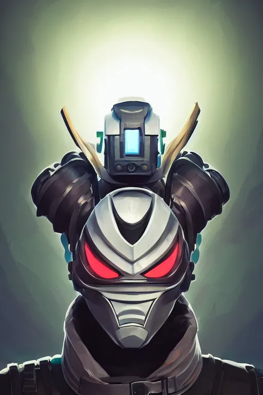 Image similar to epic mask helmet robot ninja portrait stylized as fornite style game design fanart by concept artist gervasio canda, behance hd by jesper ejsing, by rhads, makoto shinkai and lois van baarle, ilya kuvshinov, rossdraws global illumination radiating a glowing aura global illumination ray tracing hdr render in unreal engine 5