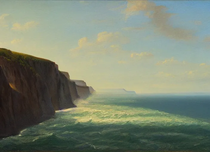 Image similar to cliffs of dover, uk in the style of hudson river school of art, oil on canvas