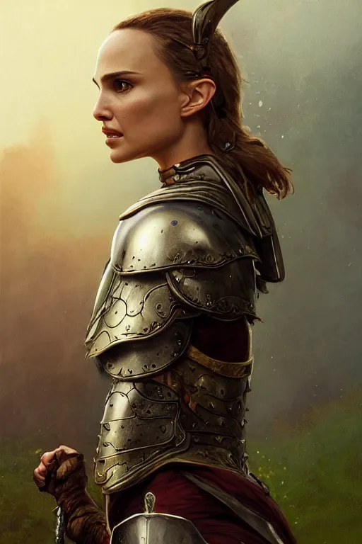 Image similar to natalie portman, legendary warrior, heroic, lord of the rings, tattoos, decorative ornaments, battle armor, by carl spitzweg, ismail inceoglu, vdragan bibin, hans thoma, greg rutkowski, alexandros pyromallis, perfect face, fine details, realistic shading photorealism