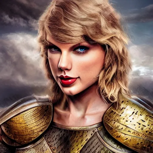 Prompt: the body portrait of taylor swift in a knight armor, epic fantasy art, mystical, mystic atmosphere, mythology, photo realistic, high detail, ultra realistic, hyper realistic, high definiton, 4 k uhd,