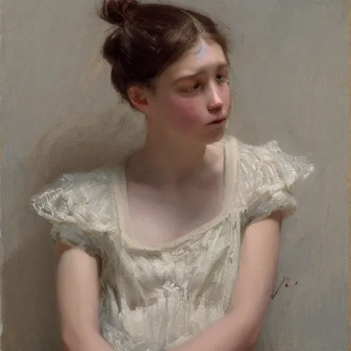 Image similar to girl with pigtails hairstyle, lace dress, reclining pose, jeremy lipking, joseph todorovitch, timothy rees