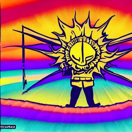 Prompt: praise the sun, waporwave, psychedelic,'9 0 s