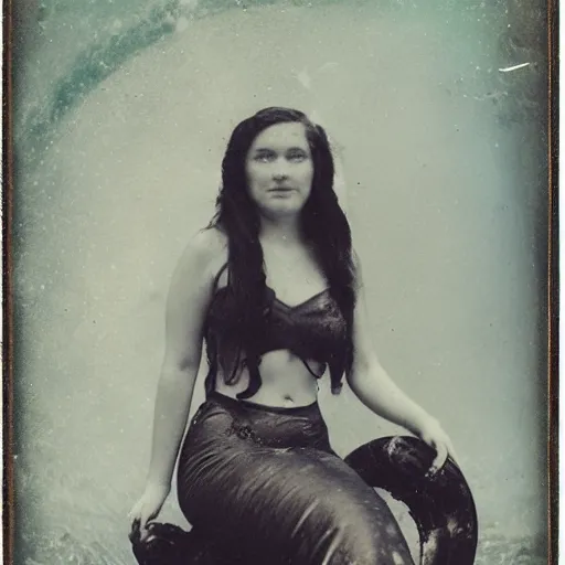 Image similar to underwater tintype photo of mermaide