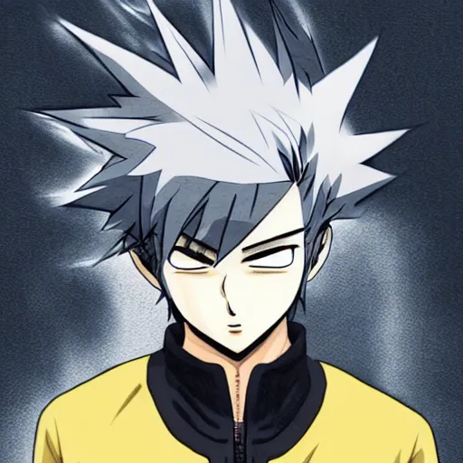 Image similar to boy with spikey hair and thunder powers illustrated by kohei horikoshi, detailed anime, hd, shonen style, with thunderstorms, 8 k, dark colors, detailed face, details, sharp smooth, aykut aydogdu