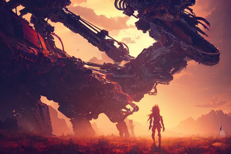 Image similar to sawtooth machine mecanical creature robot of horizon forbidden west horizon zero dawn radiating a glowing aura global illumination ray tracing hdr fanart arstation by ian pesty and alena aenami artworks in 4 k