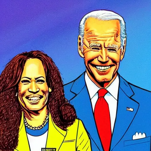 Image similar to The Artwork of R. Crumb and his Cheap Suit - Joe Biden and Kamala Harris, pencil and colored marker artwork, trailer-trash lifestyle