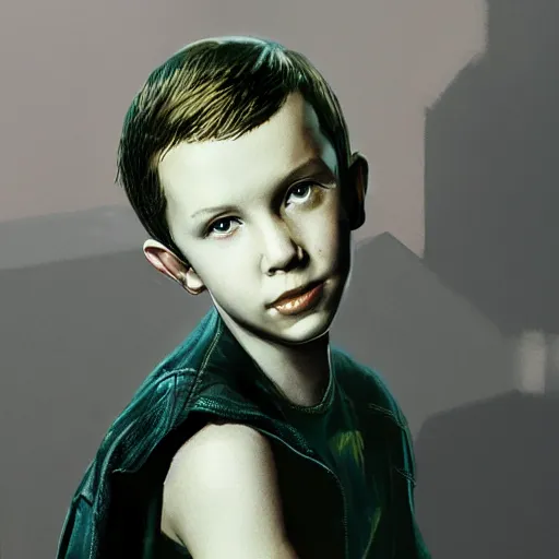 Image similar to Portrait of happy Millie Bobby Brown by Yoji Shinkawa, octane render