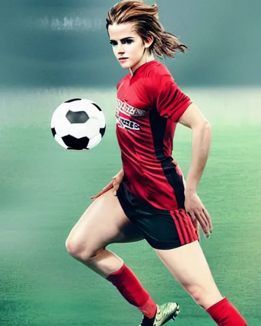 Image similar to a portrait of emma watson as a lokomotiv football player, hyper realistic