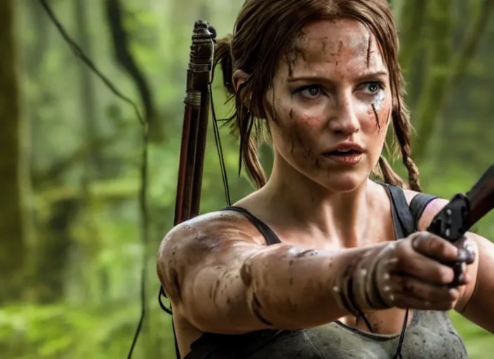 Image similar to film still of!!!! daisy edgar - jones!!! as lara croft in new tomb raider movie, 8 k