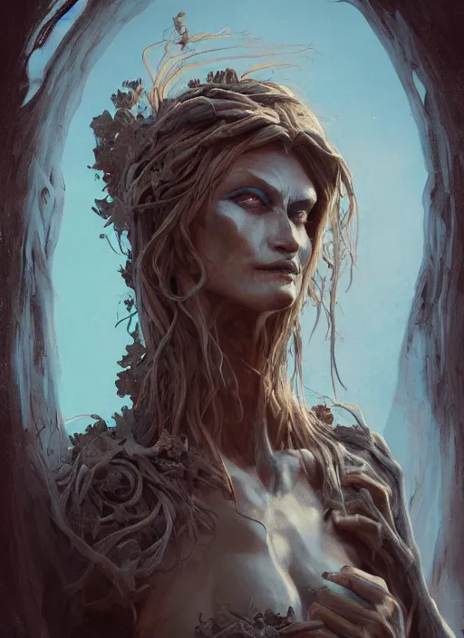 Image similar to digital _ painting _ of _ a dirt witch _ by _ filipe _ pagliuso _ and _ justin _ gerard _ symmetric _ fantasy _ highly _ detailed _ realistic _ intricate _ port