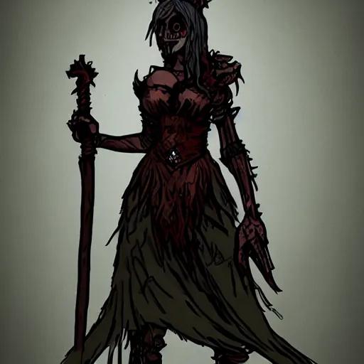 Prompt: Malenia, Goddess of Rot in the style of darkest dungeon realistic