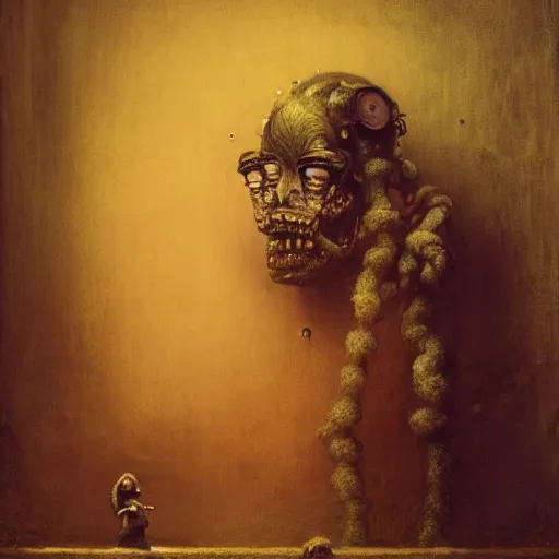 Image similar to style by millais, ( ( ( ( ( ( ( ( by beksinski ) ) ) ) ) ) ) ), portrait painting of mechanical victorian yokai, 8 k, highly detailed, octane render, by millais,