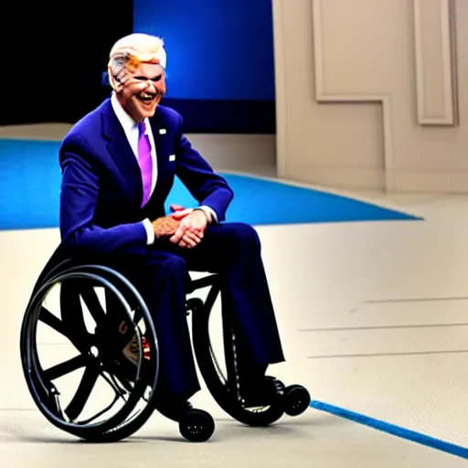 Image similar to joe biden falling off his wheelchair, award winning photo