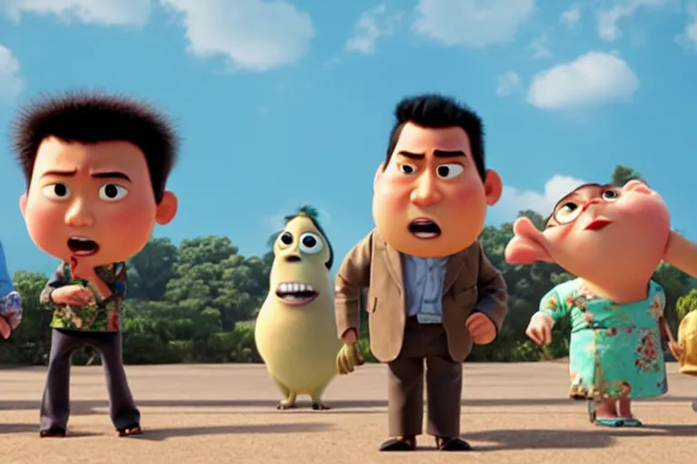 Image similar to film still of a pixar movie about the yakuza.