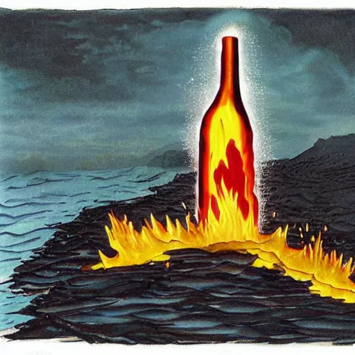 Prompt: a bottle of lava