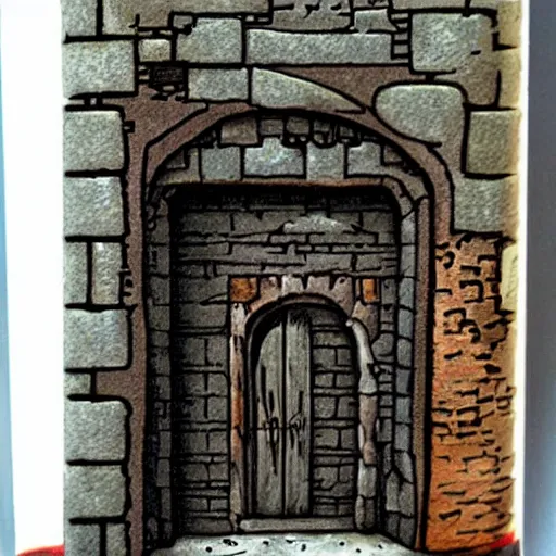 Prompt: door in a dungeon, d & d, fantasy art, creepy brickwork