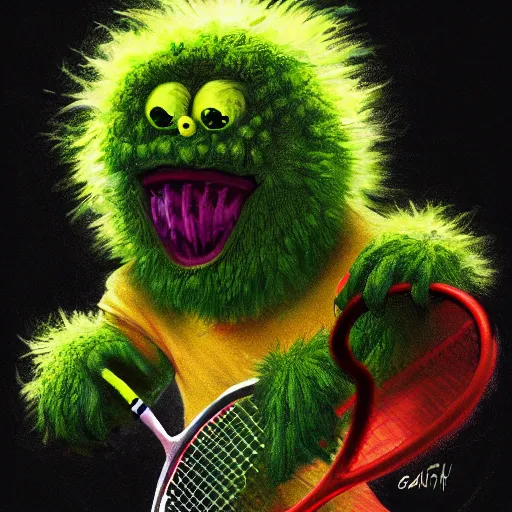 Image similar to a tennis ball monster, digital art, fantasy, magic, trending on artstation, ultra detailed, professional illustration by Basil Gogos