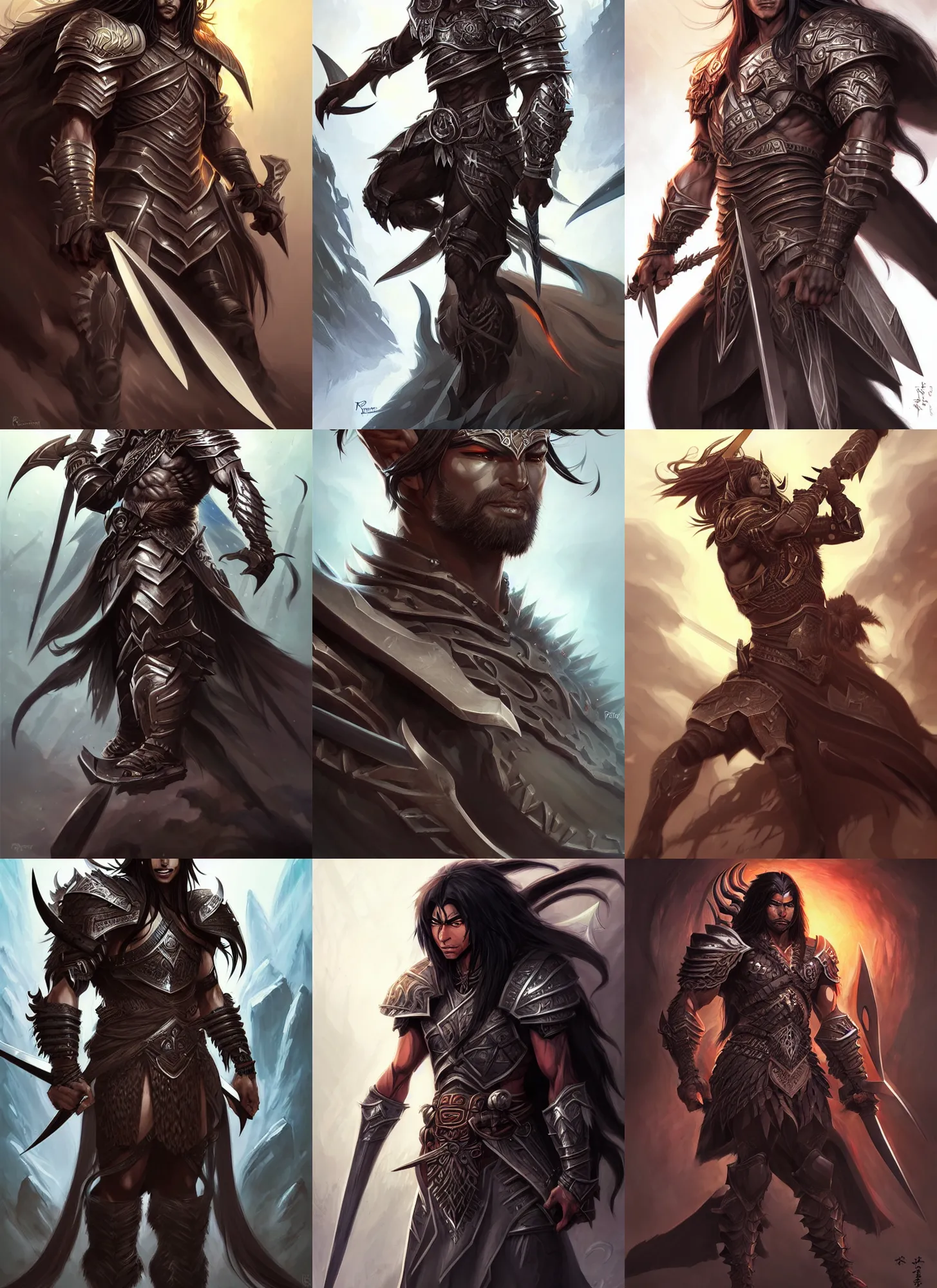 Prompt: beautiful warrior lord, black long hair, practical armor, brown skin, demonic eyes, low fantasy, extremely detailed, sharp focus, smooth, digital illustration, by rossdraws, frank franzzeta, sakimichan