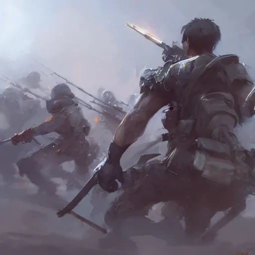 Image similar to man stonding on battlefield, by stanley artgerm lau, wlop, rossdraws, james jean, andrei riabovitchev, marc simonetti, yoshitaka amano, artstation, cgsociety,