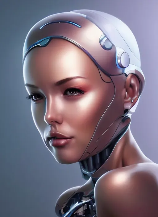 Image similar to portrait of a cyborg woman by Artgerm, open mouth!!! (((((face turns left))))) (((((face turns right))))), open eyes , biomechanical, hyper detailled, trending on artstation