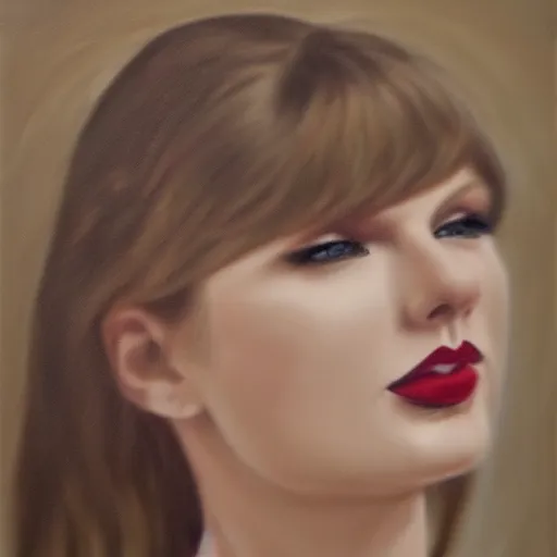 Image similar to portrait of Taylor Swift, oil on canvas, realistic