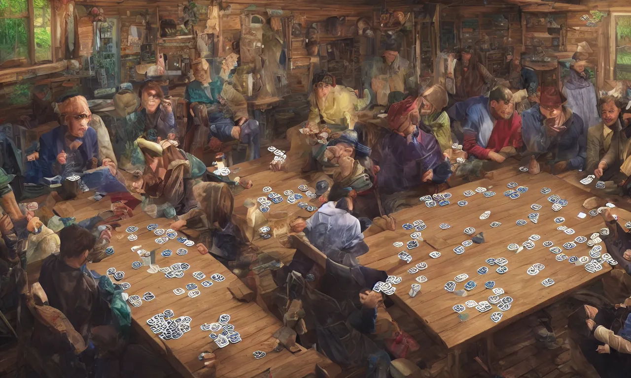 Prompt: color photorealistic 4 k of people playing cards in a shack