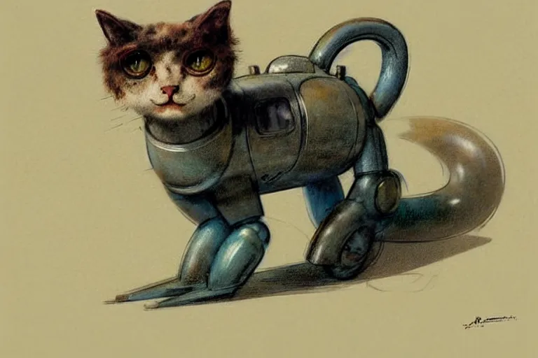 Prompt: ( ( ( ( ( 1 9 5 0 s retro future robot cat. muted colors. ) ) ) ) ) by jean - baptiste monge!!!!!!!!!!!!!!!!!!!!!!!!!!!!!!