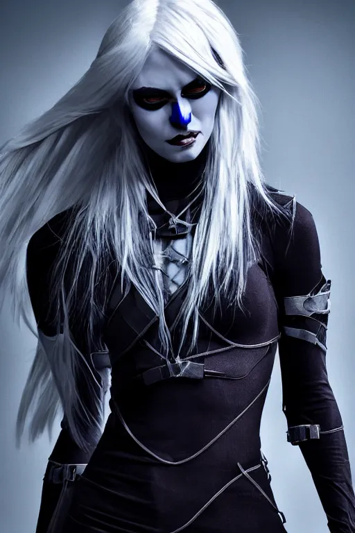 Image similar to very angry female drow ranger envoked by calvin klein for modeling in calvin klein clothes, luxury materials, symmetrical, cinematic, elegant, professional studio light, real dlsr photography, sharp focus, 4 k, ultra hd, sense of awe, high fashion