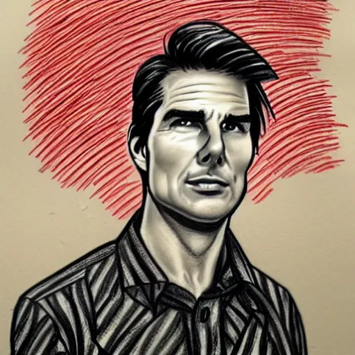 Image similar to a portrait drawing of Tom Cruise drawn by Robert Crumb