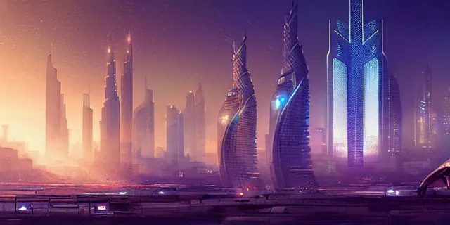 Image similar to a beautiful network of glowing futuristic cubes appears in the sky above a cyberpunk dubai city, atmospheric lighting, intricate, volumetric lighting, beautiful, sharp focus, ultra detailed, in the art style of marc simonetti, bowater charlie and brom gerald, astrophotography