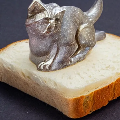 Prompt: crystal cat statue on a slice of bread