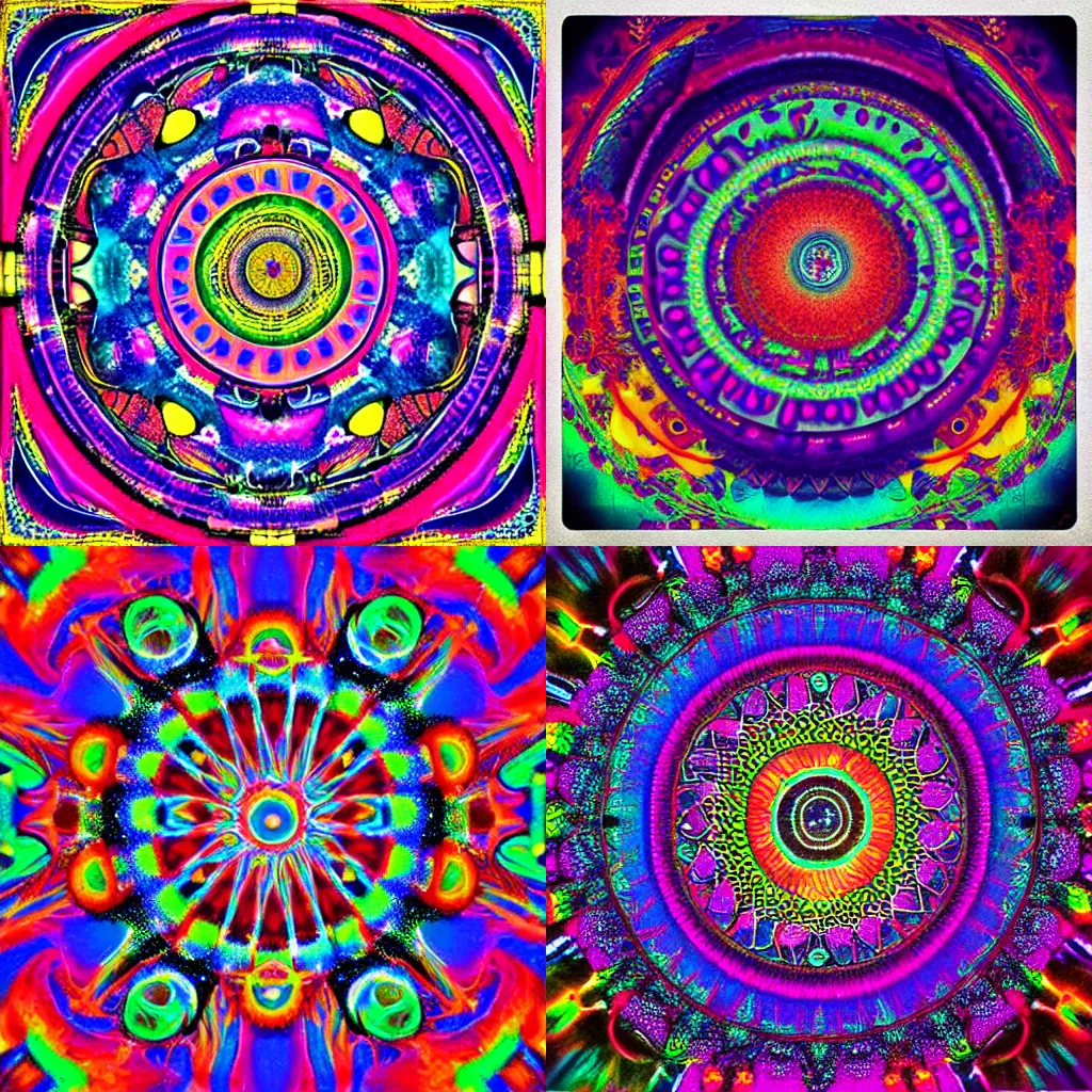 Prompt: “an imaginative world, psychedelic dotart”