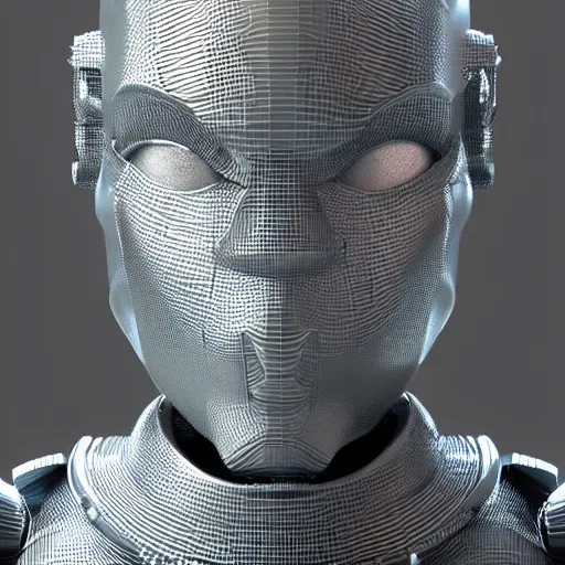 Image similar to an amazing robot-helmet, robotic head-bust portrait, of a sci-fi, human robot hybrid with weaponized systems built into the 3d helmet, cgi, zbrush, blender, octane render