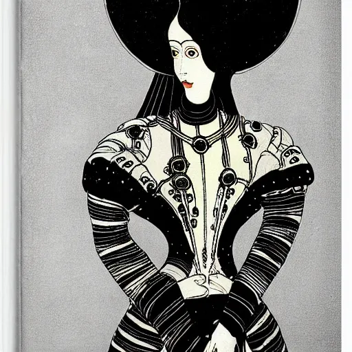 Image similar to a portrait of a female android by aubrey vincent beardsley