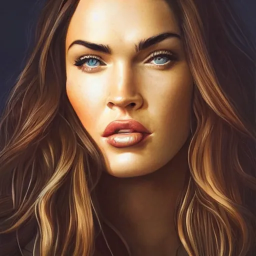 Image similar to megan fox sticking her tongue out, hyperrealistic portrait, photo realistic, poster, artstation, volumetric lighting, digital art, very detailed face by magali villeneuve