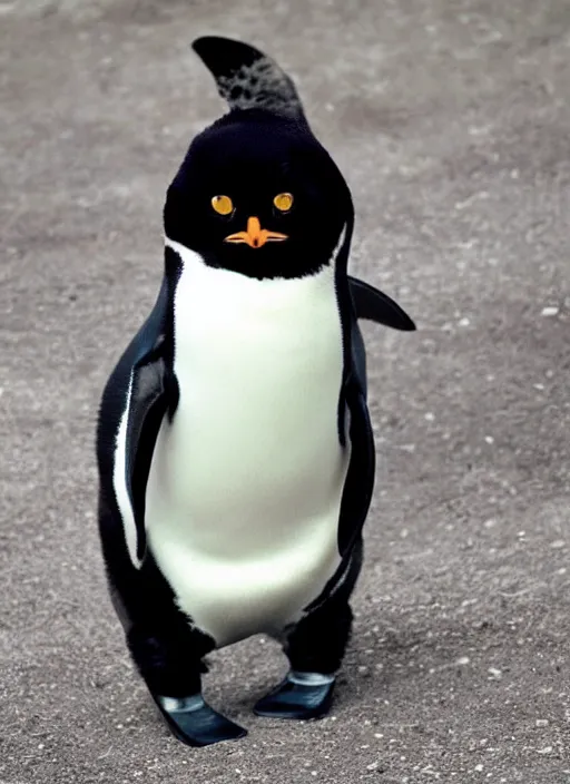 Image similar to a cute animal that's a penguin cat hybrid