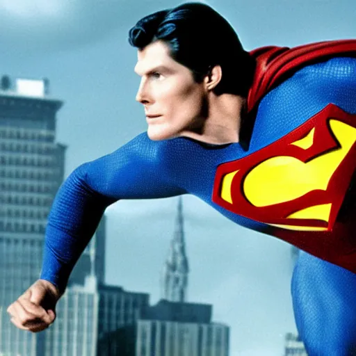 Image similar to award winning photography of christopher reeve as superman, 8 k