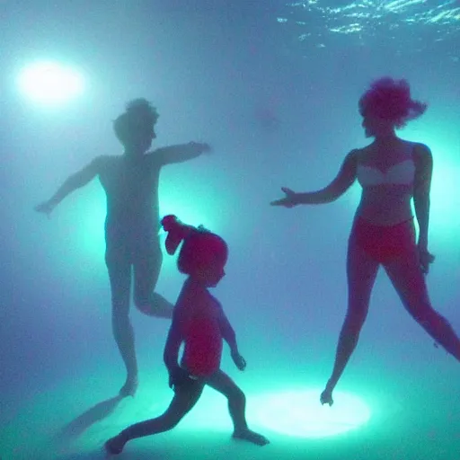 Image similar to midgets dancing underwater glowing mystery